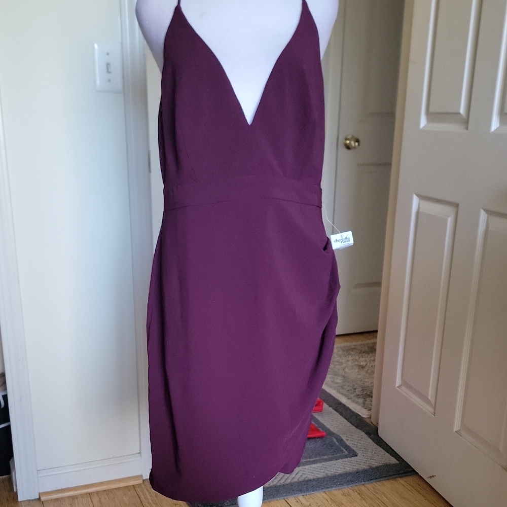 Charlotte Russe Deep Plum V-Neck Spaghetti Strap Dress